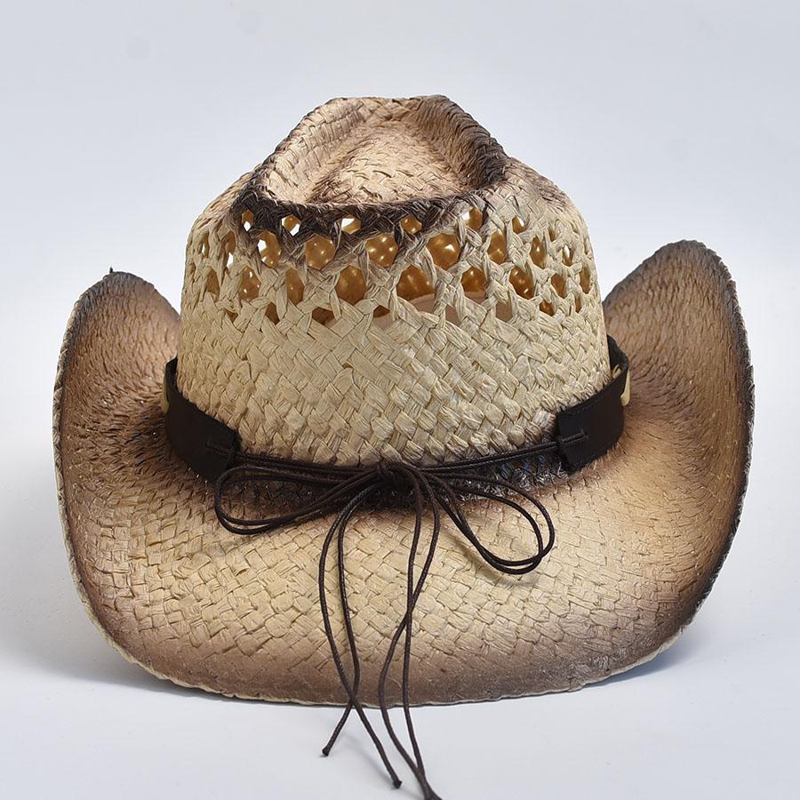 Natural Straw Western Cowboy Hat for Women Men Summer Curling Brim Beach Sun Hats Shapeable Straw Hat