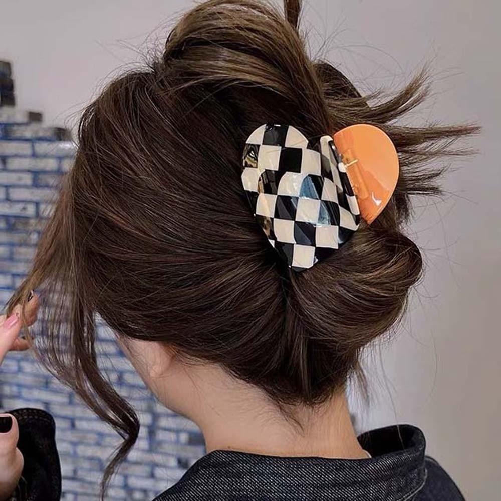 Acrylic Heart Shark Clip Korean Style Plaid Hair Claw Hair Accessories Acetic Acid Hair Claw Work