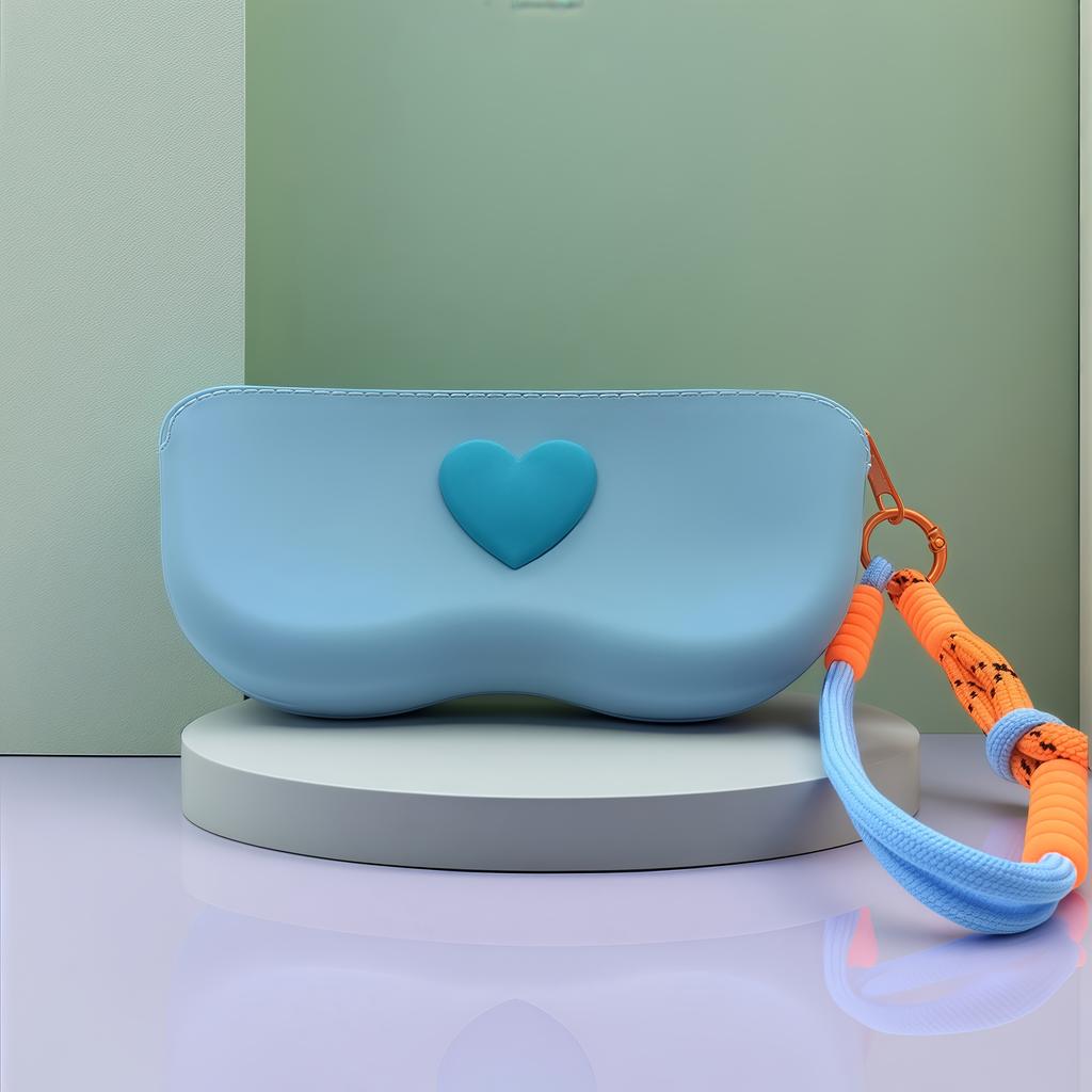 Silikon-Brillenetui mit Liebesthema, neu mit Verschluss, modisches tragbares Sonnenbrillenetui