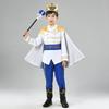 Rotes König Prinz Cosplay Kostüm für Halloween Karneval Party Blauer Umhang Zepter Krone Jacke Prinzenanzug 7 Teile Make-up Party
