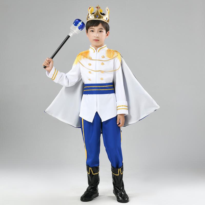 Rotes König Prinz Cosplay Kostüm für Halloween Karneval Party Blauer Umhang Zepter Krone Jacke Prinzenanzug 7 Teile Make-up Party