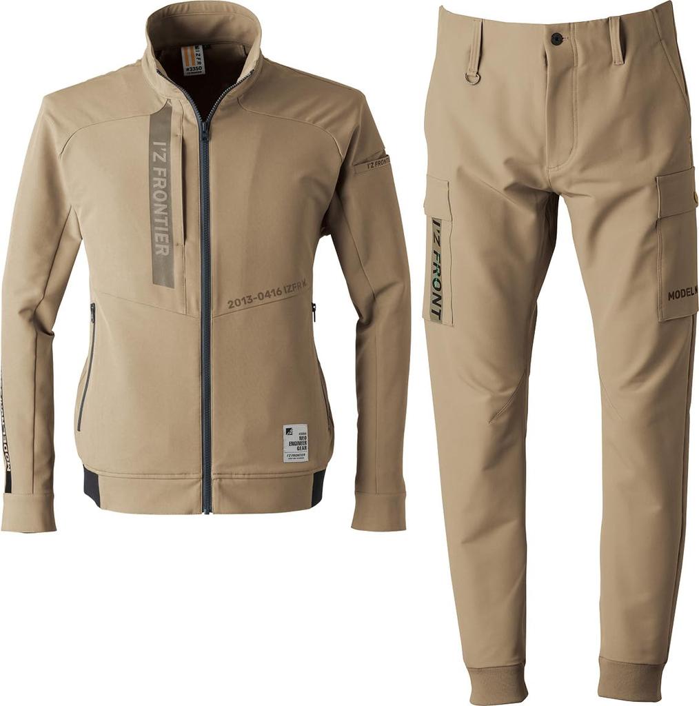 I'Z FRONTIER Retro Future A.D. Stretch Work Jacket & Jogger Pants Set 3350 3353 <016-3350-3353-S> (Jacket L - Pants M, 08. Desert Beige)