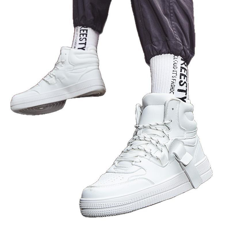 

High-top shoes 2025 spring new microfiber leather board shoes men s casual little white shoes large size platform trendy shoes men 45 білий