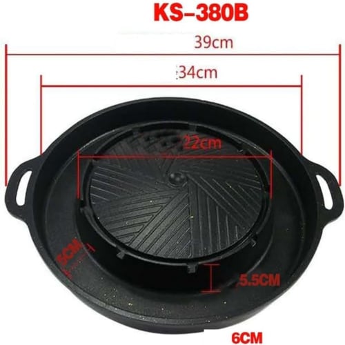 BQQB Cast Iron BBQ Frying Pan, Steak and Yakiniku Plate, Multi-functional, Even Heating, Non-Stick Pan, Large, Deep, Easy to Clean, Teppanyaki, Samgye