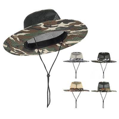 Sommer Camouflage Fischerhut Atmungsaktiver Mesh-Sonnenschutzhut für den Außenbereich Herren Panamahut Fischerhut Reise Camping Klettern Angelmütze UV-Schutzhut