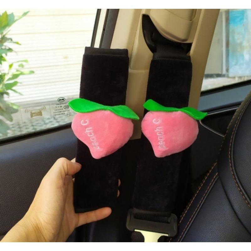 2pcs Soft and Fluffy Car Seat Belt Shoulder Pad for Women, Cute Fruit Strawberry Car Seat Belt Strap Protector