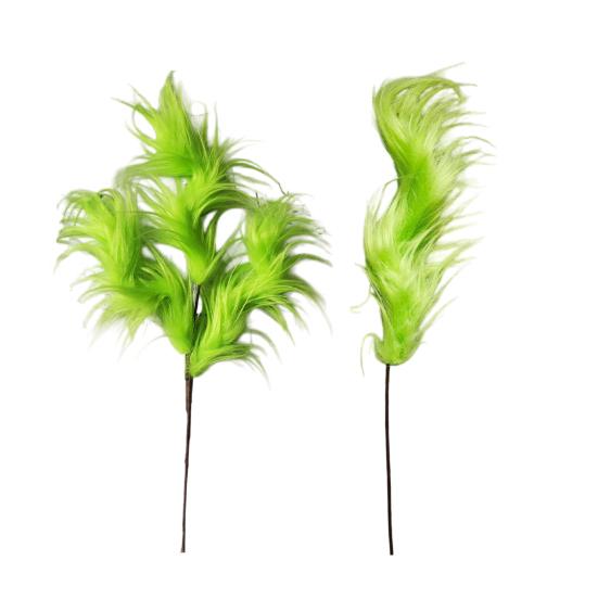 Christmas Green Hair Branch Furry Green Curly Picks Handmade Green Elf Stems
