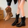 5Cm Heightening V-mouth Thick Heel Short Boots Children's New Autumn and Winter Retro Large Tube Circumference Thin Thick-soled Short Tube Stacking B