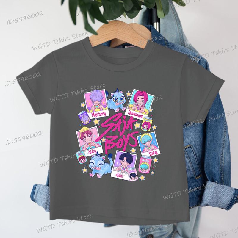 Baby Girls Boys Clothing KPop Demon Hunters Saja Boys T-shirt Tops Cartoon Cute Kids Clothes Harajuku Cotton Baby Girls T Shirt