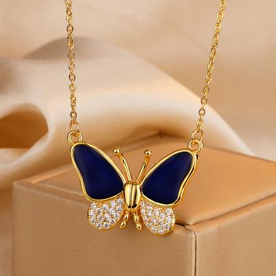 Temperaturempfindliche farbwechselnde Schmetterling Magnetische Halskette Literarischer leichter Luxus Schlüsselbeinkette