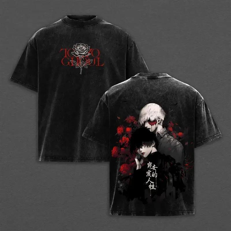 Heißes Anime Tokyo Ghoul Kaneki Ken Druck T-Shirt Herren Damen T-Shirts Kurzarm Baumwollkleidung Retro Gewaschenes T-Shirt Harajuku Oberteile