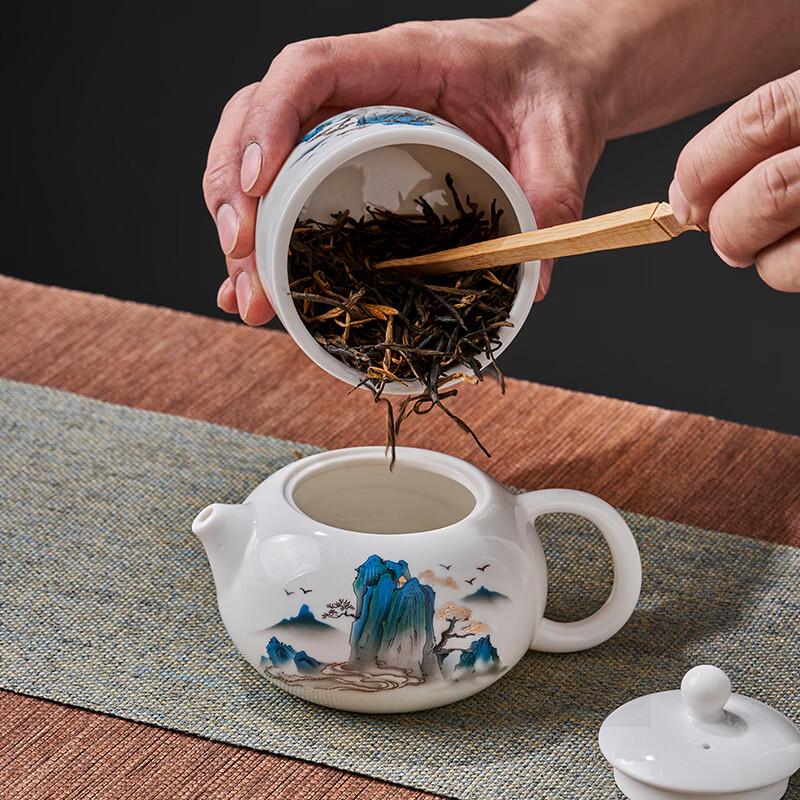 Chinese Gold-Inlaid Jade Ceramic Kung Fu Tea Set