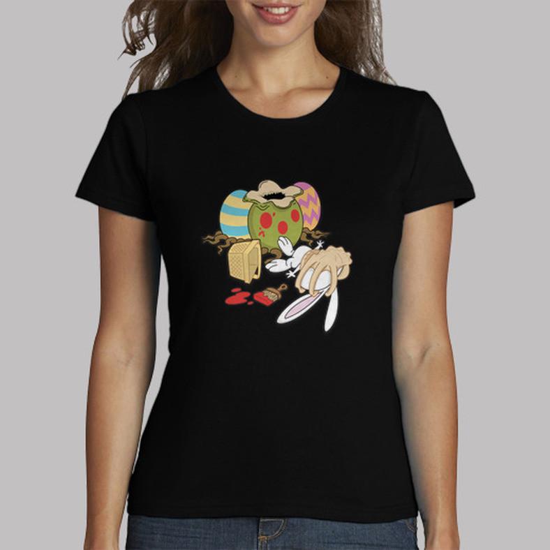 Buy Women Printed Tees Easter Bunny Facehugger Short Sleeve Tshirt at