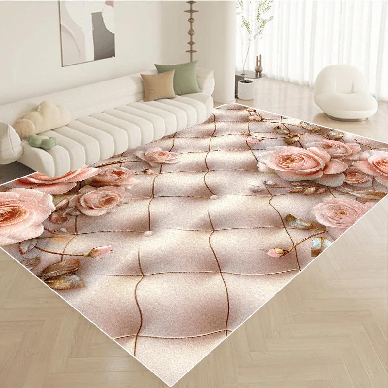 Nordic Luxury Pink Carpet Living Room Large Size Pastoral Flower Home Bedroom Rugs Washable Lounge Rug Hotel Lobby Floor Mats