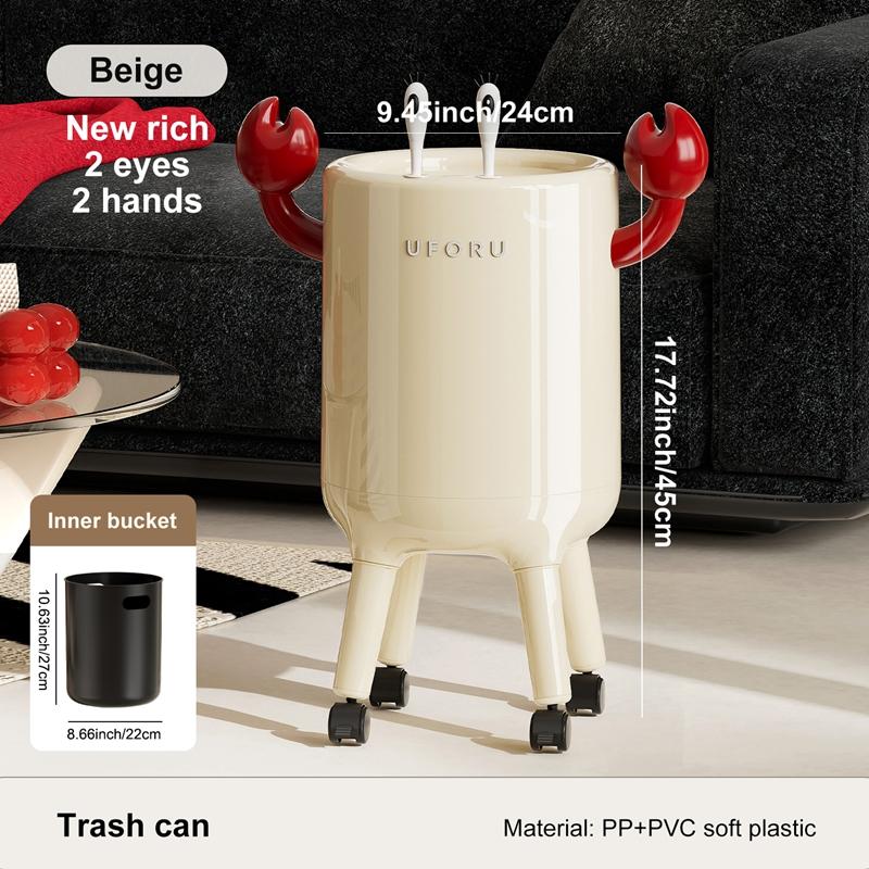 

Trash can, large-capacity lidded wastebasket, cute crab-shaped design, perfect for home decor, kitchen trash can, bathroom waste белый