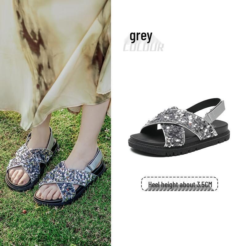 Dadao Women s Flat Sequin Beach Sandals 37