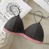 Summer deep V French triangle cup contrasting color beautiful back underwear women's small chest seamless thin without steel ring sexy bra cover