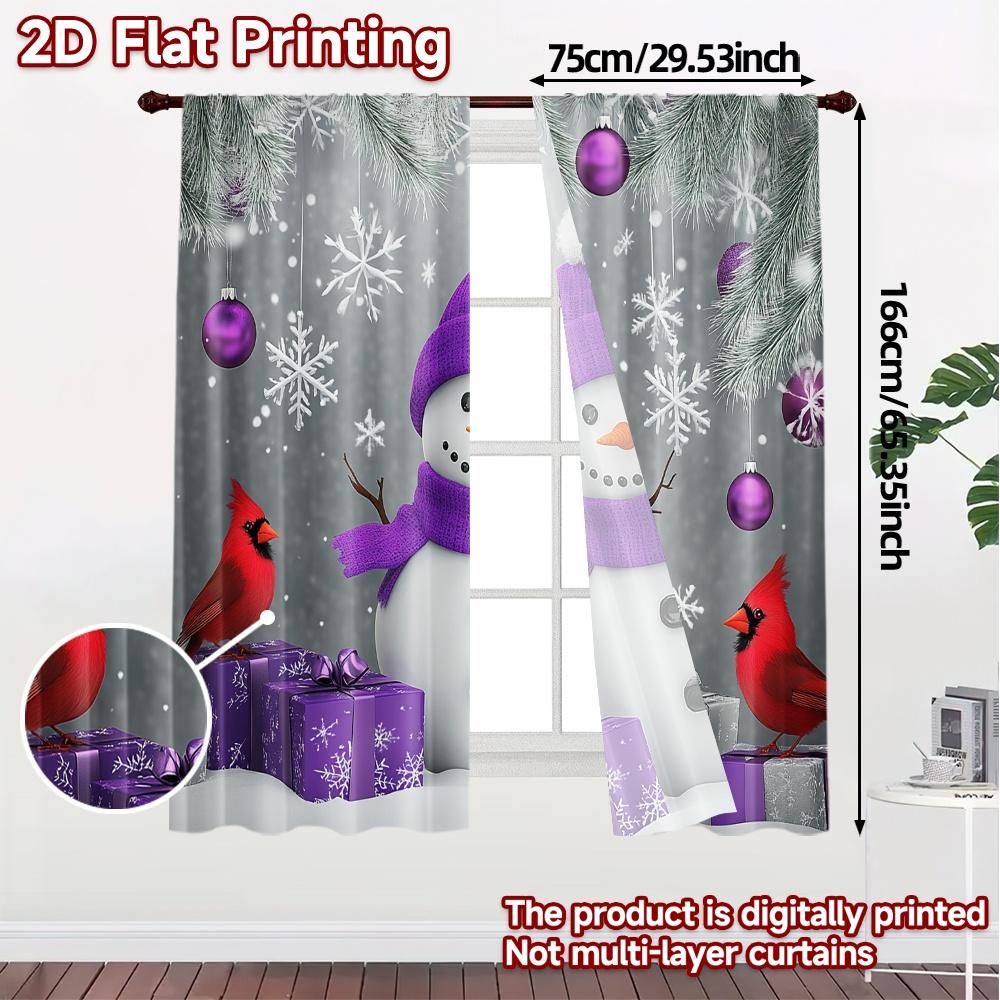 2pcs,Curtains Cute Snowman Purple Ornaments_a (3) Chic Curtain Cloth Durable Polyester Curtains Decorations Inside Suitable for