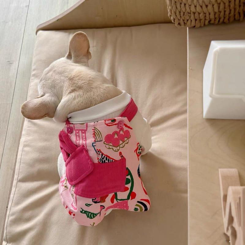 

Dou clothes summer skirt pug overalls pet dog dog clothes printed puppy overalls skirt pattern clothes S chest 46 back 26 about 5 kg