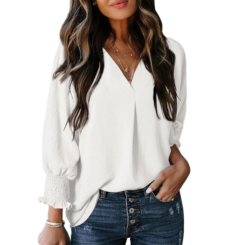 Women's Autumn and Winter V-neck Casual Long-sleeved Loose Shirt Top