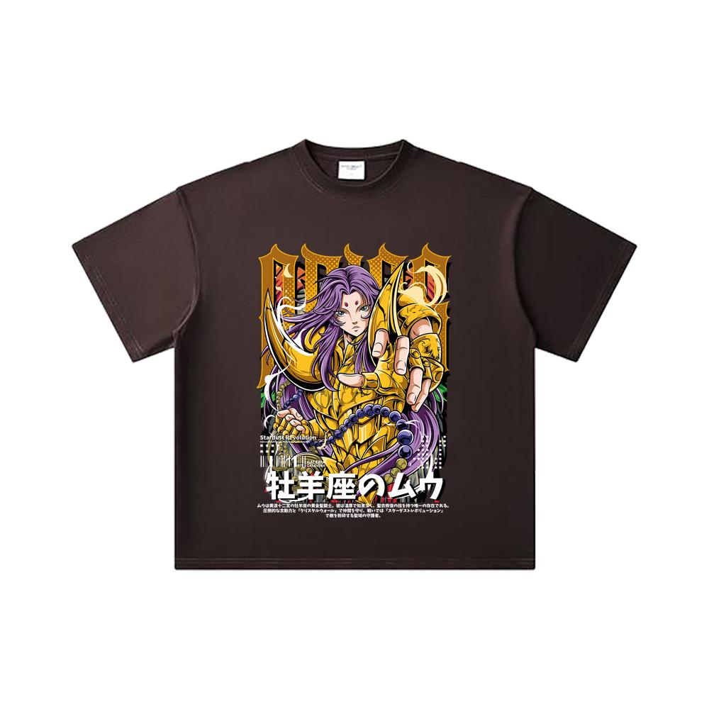 260 GSM Double Yarn 32 Count 100% Cotton Saint Seiya V26 Aries Print Unisex Heavy Cotton T Shirt