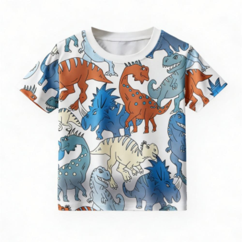 Kids T-shirt Colorful Cartoon Dinosaur 3D Print Kids Short Sleeves T-Shirt Loose Casual Summer Outdoor Boy and Girl Tees Tops