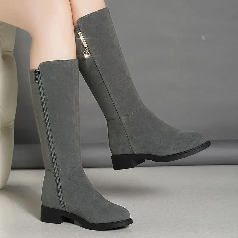 Stivali da Neve Caldi da Donna alla Moda con Peluche Neve Casual Piatti Versatili Cotone Moda Cerniera Laterale Scarpe Inverno 2024 Stivale Alto alla Coscia Nero