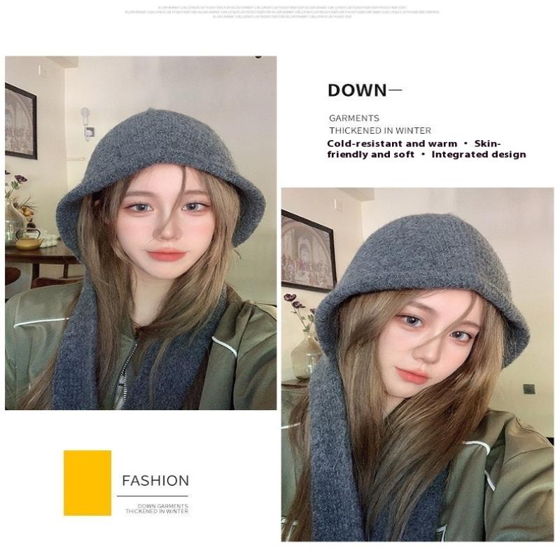 Korean Hood Scarf Balaclava Hat Ear Protection Warm Bomber Hats Women Retro Strap Bow Beanies Winter Accessories Knitted Law Hat