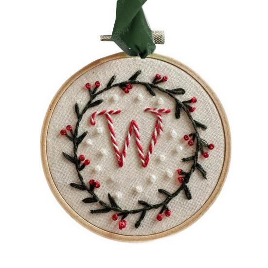 Yousheng DIY Embroidered Christmas Ornament Embroidered Initial Crafting Kit Mini Christmas Embroidery Kit for Beginners Xmas Tree Decor