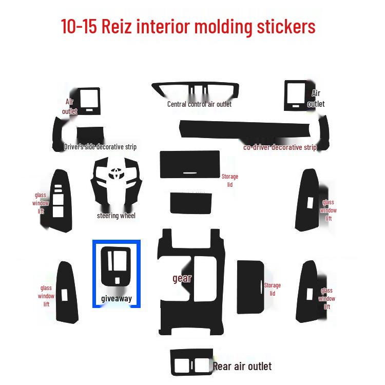 Toyota Reiz 10-15 Interior Carbon Fiber Gear Shift & Window Lift Decal Kit