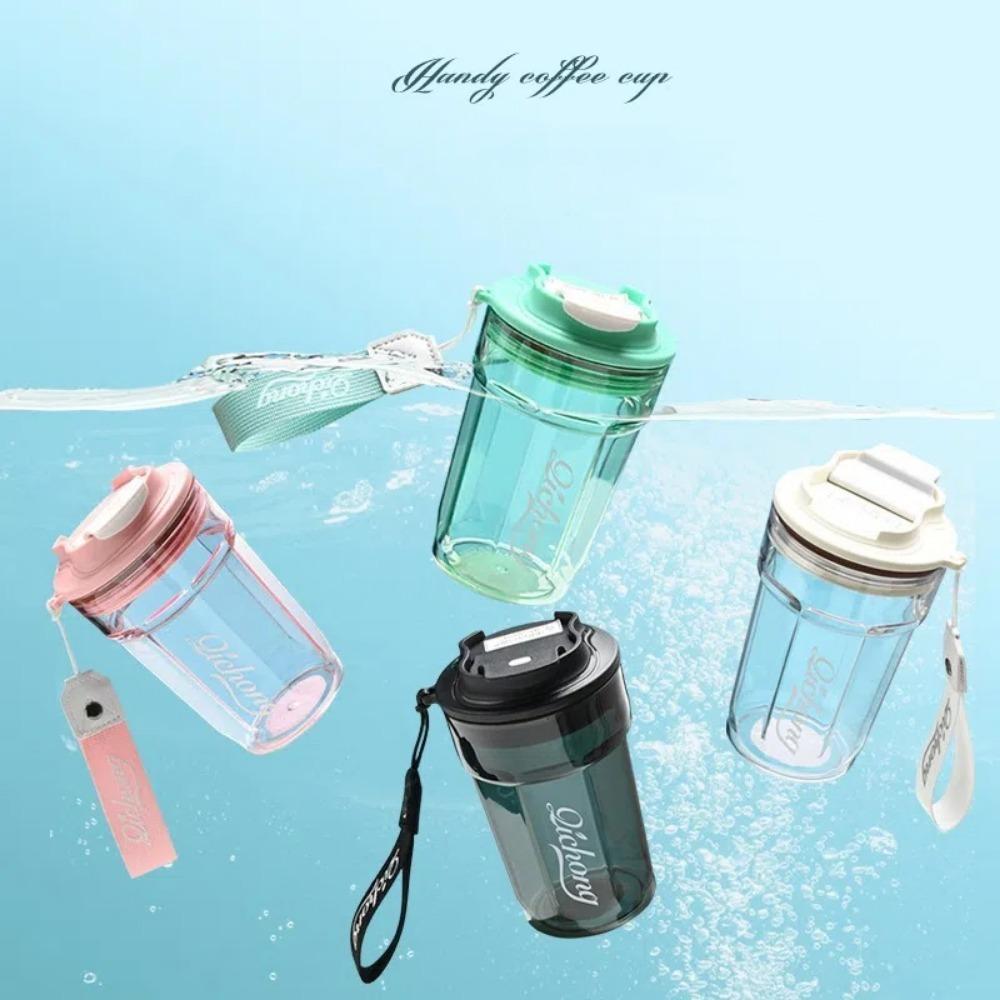 Fashion Plastic Coffee Cup Sealed Anti Fall Water Cup 500ml Handheld Rope Water Bottles Outdoor Sports