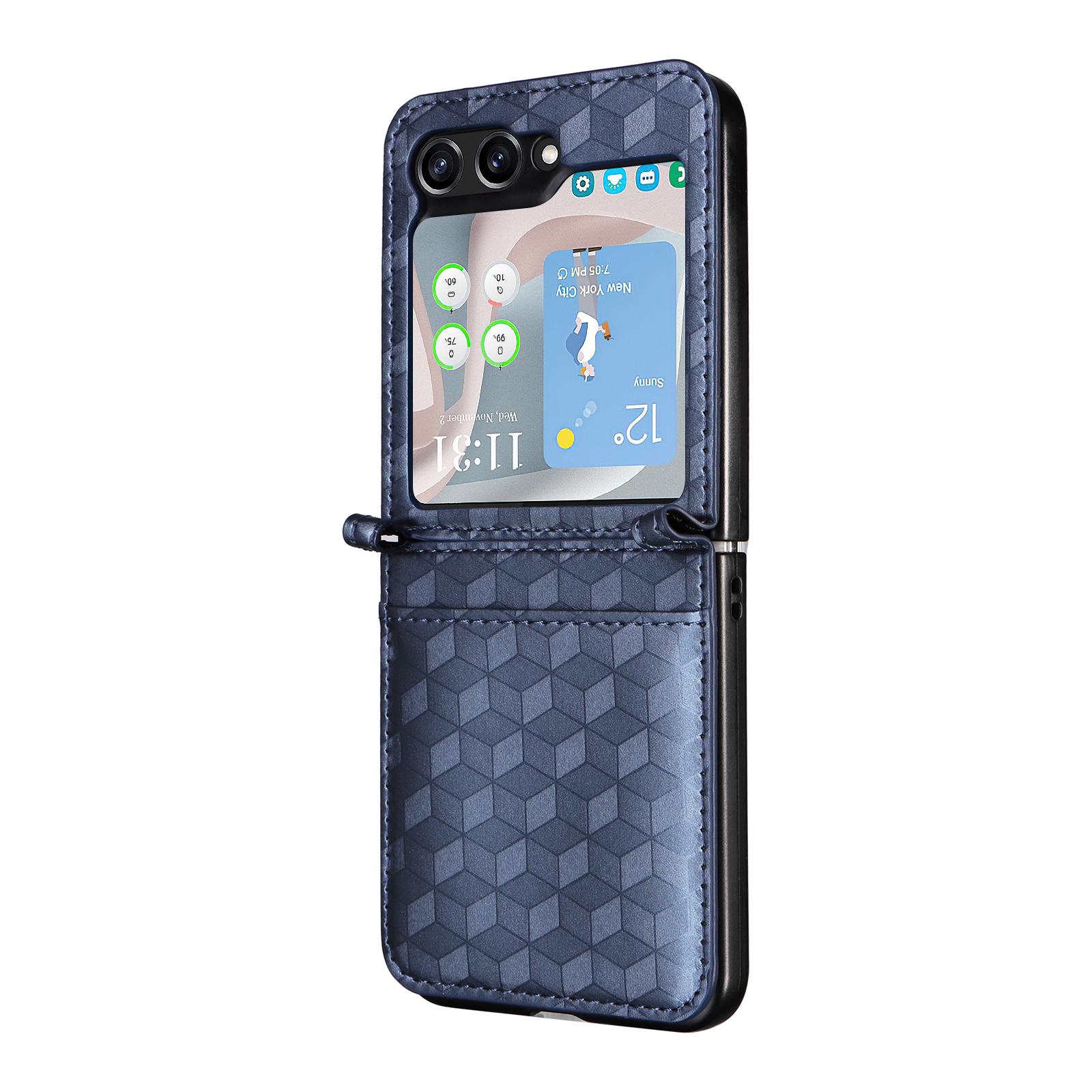

For Samsung Galaxy Z Flip6 5G Case PU Leather+PC Phone Cover Rhombus Card Slot Blue
