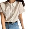 Korean Sle Summer Lace Design Thin Short Sleeve Doll Collar Blouse Anti-Aging Women's Fashion Shirt Pure Color Commute