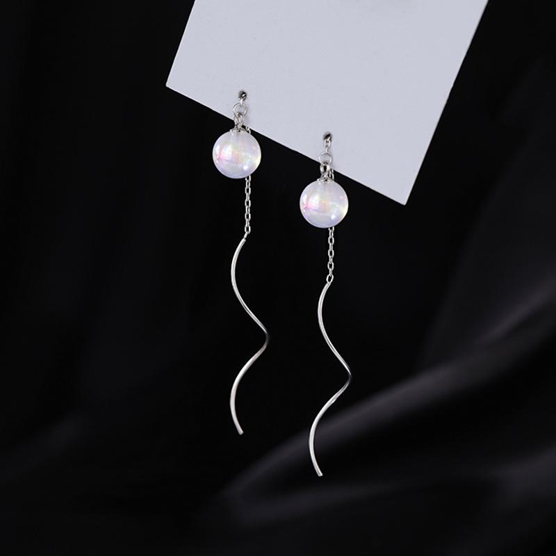 Colorful Mermaid Ji Pearl Earrings Temperament Small Fragrant Style Women'S Light Luxury Versatile Style Long Wave Fringed Earrings
