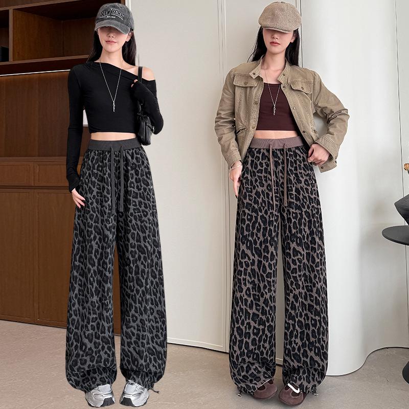 2026 Neuer Stil Damen Leopardenmuster Weite Beine Hoher Bund Lässige Hose