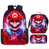 Set Zaino Cartone Animato Mario 3-in-1 Zaino per Studente per Laptop Borsa a Spalla Astuccio Zaino Scolastico per Bambini