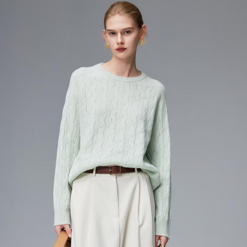 Paluo Women's 7-Gauge Cashmere Loose-Fit Hollow-out Pullover Sweater