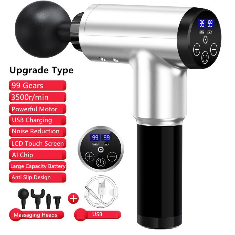 Fascial Gun Muscle Massaging Relax Recovery Soreness Pain 99 Gears Fascia Gun Relief Slimming Shaping Massager 4 Heads Gym Aiding