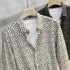 Damen Zweifarbiges Geometrisches Muster Langarmshirt Locker Lässig Button-Down Bluse