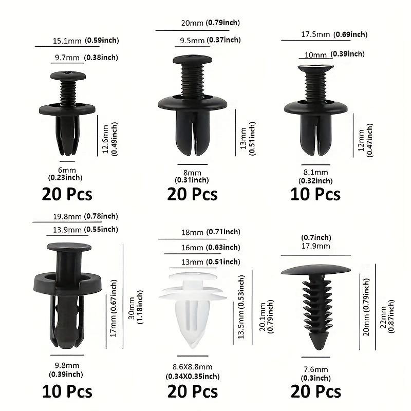100 szt. 6 rodzajów uniwersalnych plastikowych łączników samochodowych, gwoździ wkręcanych z tworzywa sztucznego, pakowanych w pudełka