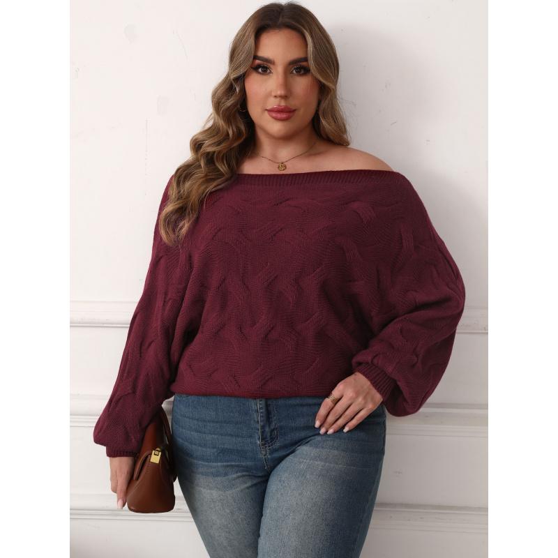 Plus Size Women's Sexy Off-Shoulder Irregular Top Batwing Sleeve Loose Pullover Sweater for Women