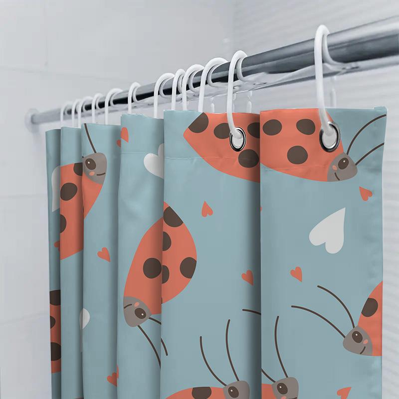Decorate Your Bathroom With This Adorable Ladybug Shower Curtain Blue Color Heart Print Fabric Shower Curtains For Home Decor In