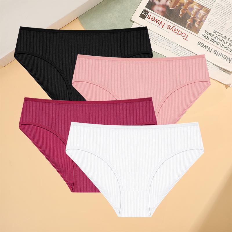 

FINETOO 4Pcs/Set Women s Panties Striped Briefs Sexy Women Low-Rise Breathable Cotton Female Soft Underwear Ladies Underpants S&Set
