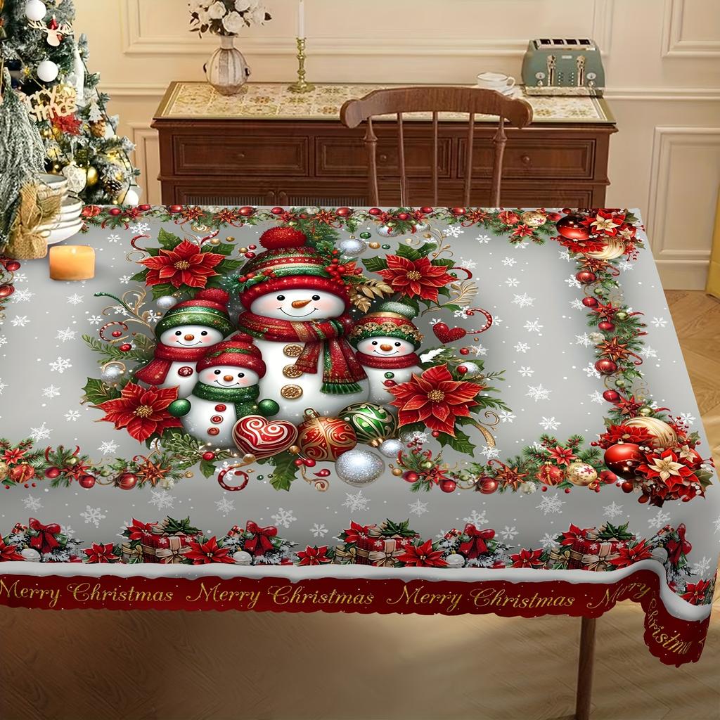 One circular Christmas tablecloth, a snowman Christmas flower gift snowflake reindeer tablecloth, Christmas decorationszyc