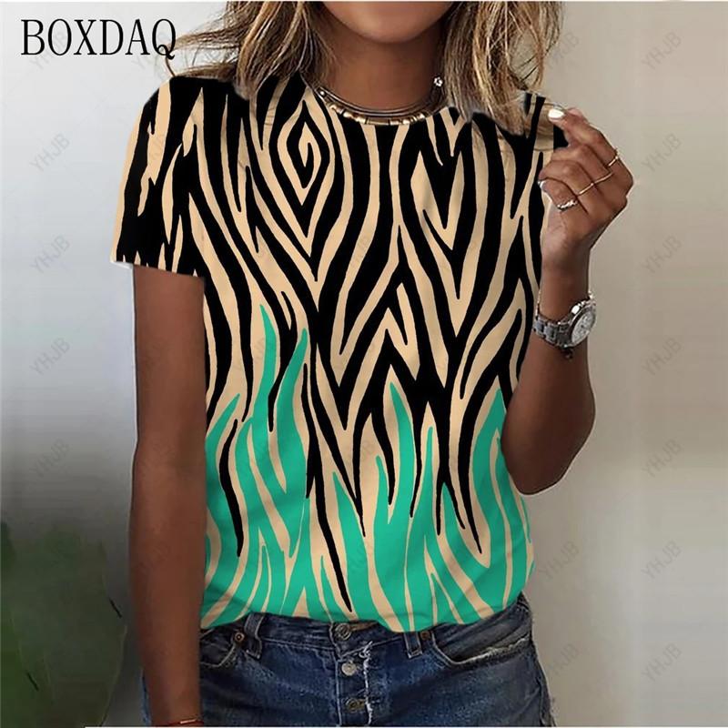 Fashion Women Striped T-Shirts Short Sleeve 3D Print Streetwear Ladies Trend T Shirt Summer O-Neck Casual Tops