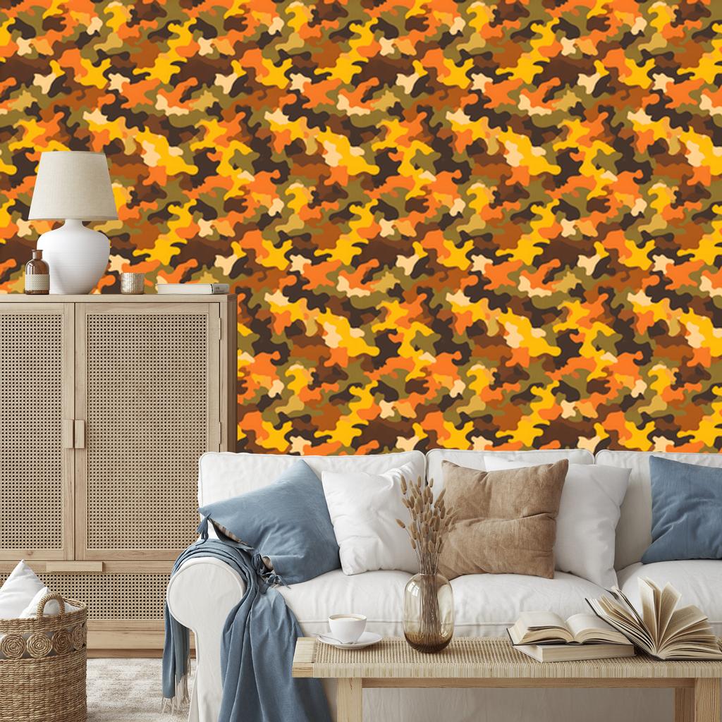 Gold and Rust Military Camouflage Wallpaper for Living Room and Bedroom 50x1000