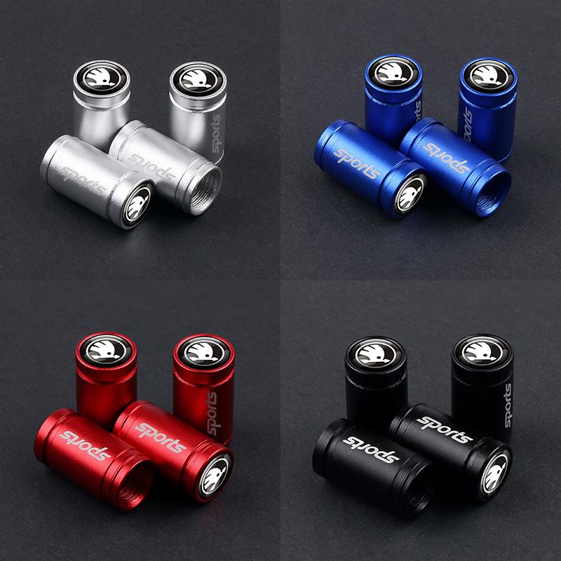4Pcs Car Wheel Tire Valve Cap Dust Cover Decoration Sports Badge Accessories For Skoda Kodiaq Octavia Enyaq Kamiq Scala Rapid A5