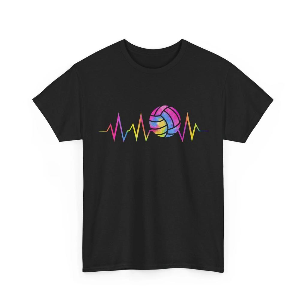 T-shirt Tie Dye Pallavolo, Maglietta per Amanti dello Sport con Battito Cardiaco di Pallavolo