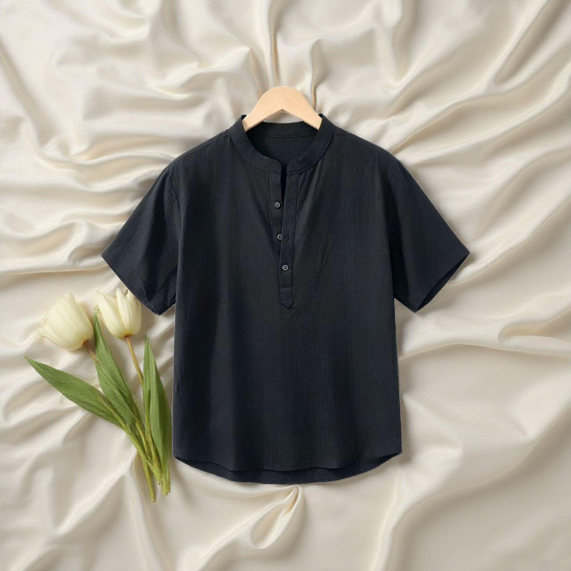

Breathable Cotton Linen Short Sleeve Shirt - Fashionable, Comfortable, Versatile, Effortlessly Stylish for Summer Trends Extra Extra Large чорний
