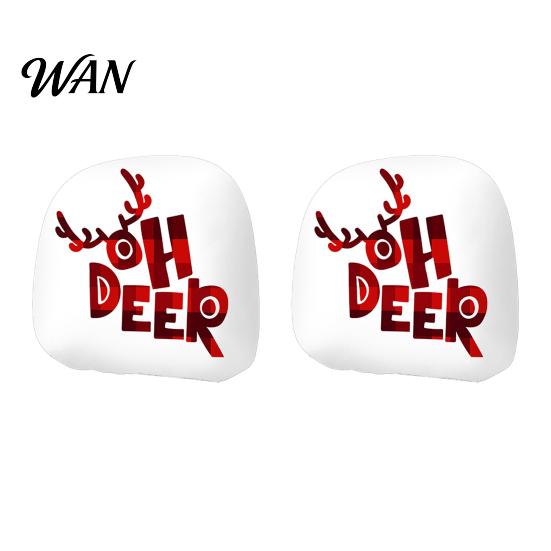 Funny Christmas Car Prints 2Pcs Headrest Covers, Elastic Holiday Printed Head Rest Cover, Fabric Seat Accessories Auto Pillow Protector for